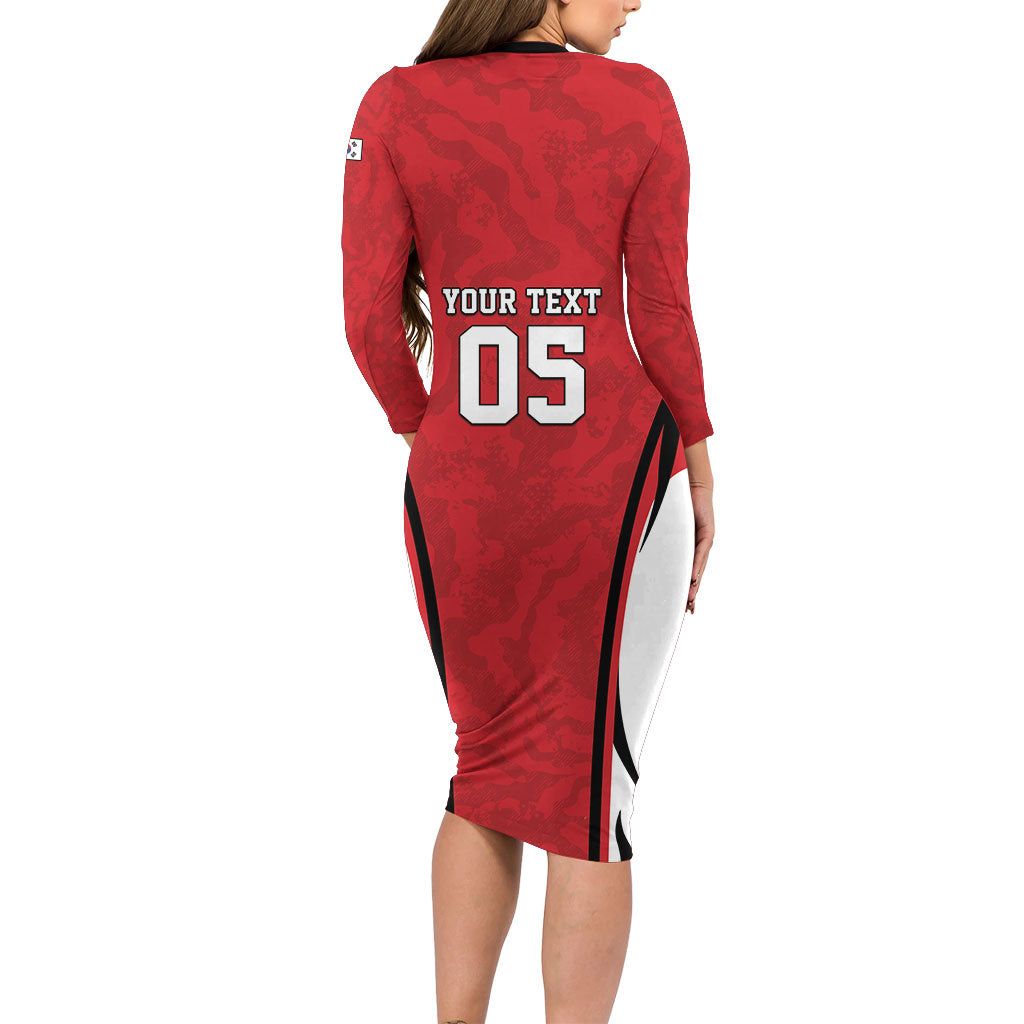 Custom South Korea Football 2026 Long Sleeve Bodycon Dress Taegeuk Warriors Spirit Sporty Style