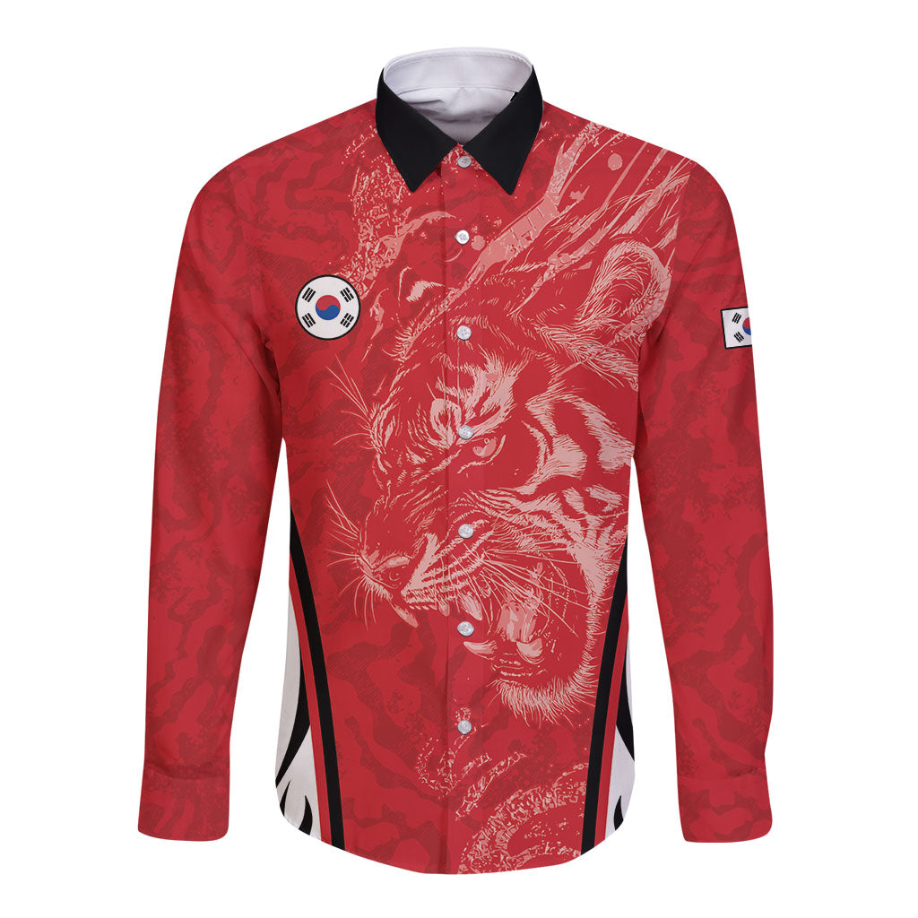Custom South Korea Football 2026 Long Sleeve Button Shirt Taegeuk Warriors Spirit Sporty Style