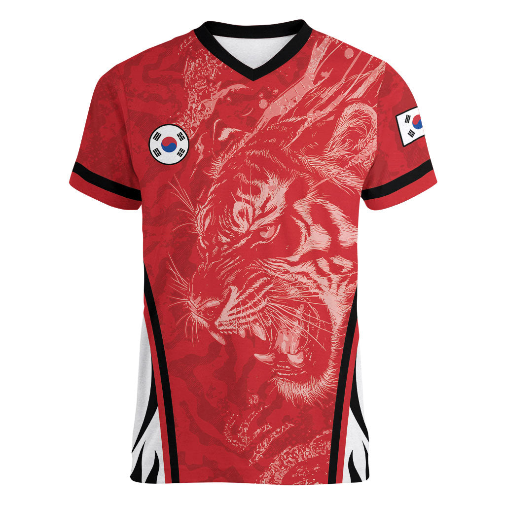 Custom South Korea Football 2026 Women V-Neck T-Shirt Taegeuk Warriors Spirit Sporty Style