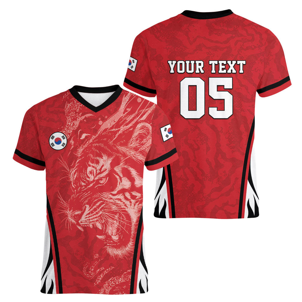 Custom South Korea Football 2026 Women V-Neck T-Shirt Taegeuk Warriors Spirit Sporty Style