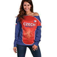 Custom Czechia Football 2026 Off Shoulder Sweater National Lion Unique Style