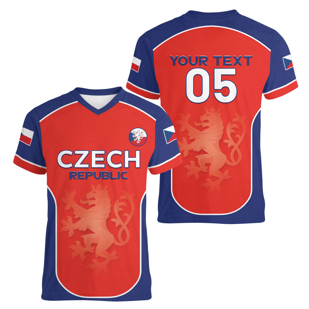 Custom Czechia Football 2026 Women V-Neck T-Shirt National Lion Unique Style