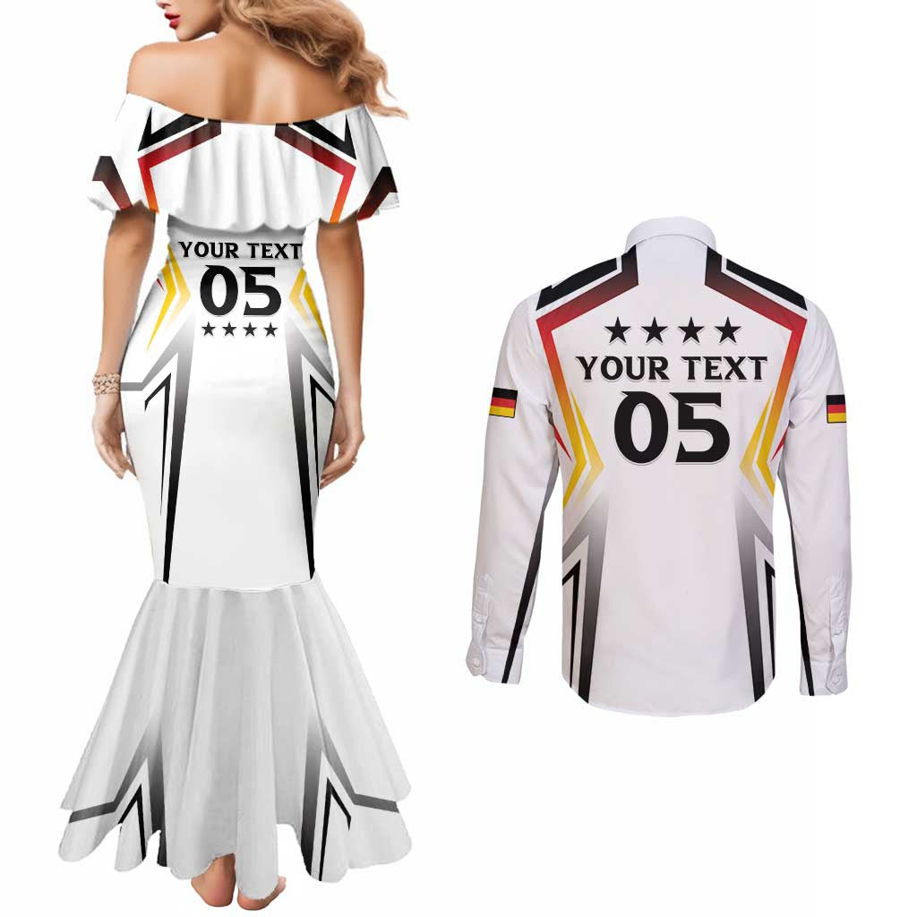 Custom Germany 2024 Football Couples Matching Mermaid Dress and Long Sleeve Button Shirt Go Champions Nationalelf White Version