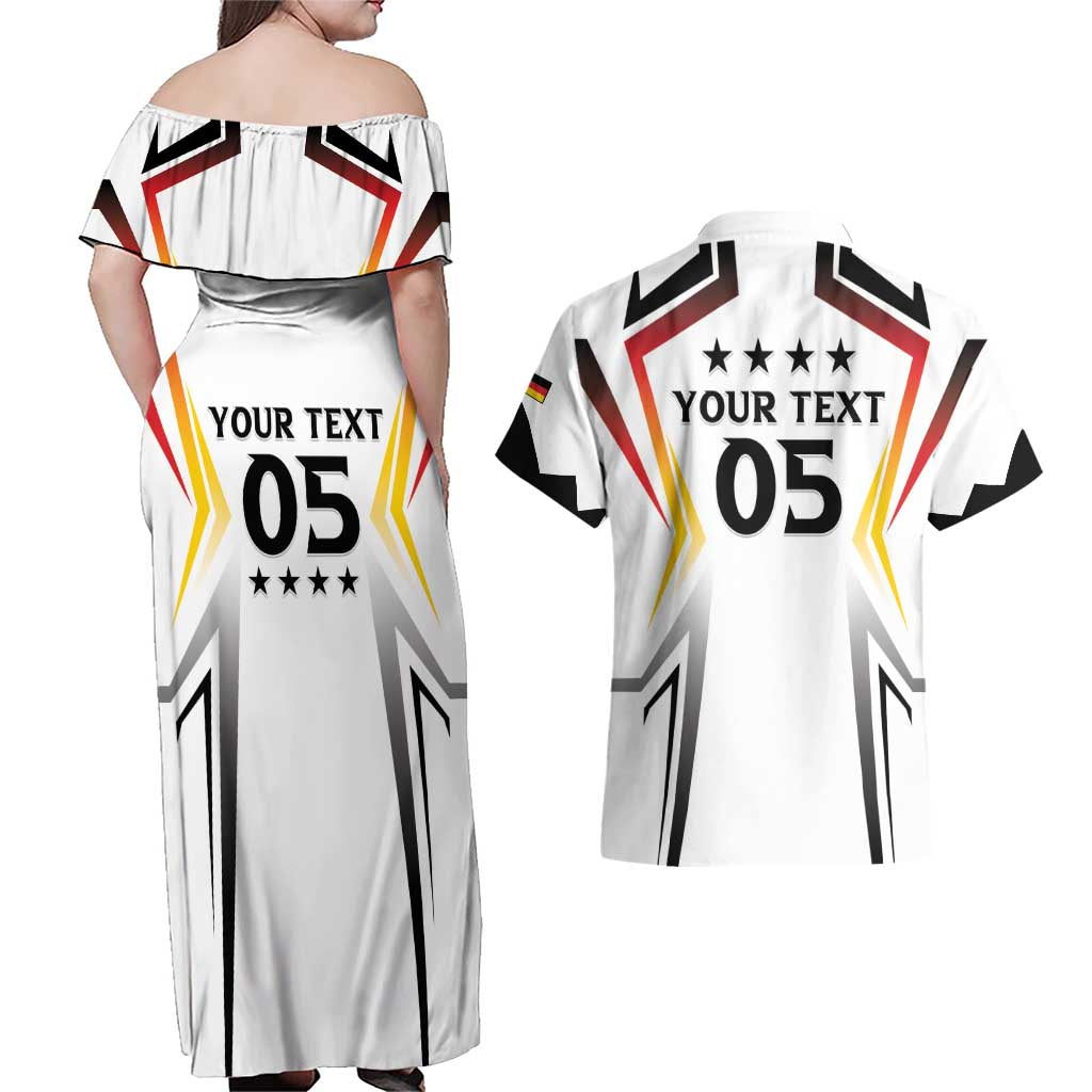 Custom Germany 2024 Football Couples Matching Off Shoulder Maxi Dress and Hawaiian Shirt Go Champions Nationalelf White Version LT05 - Wonder Print Shop