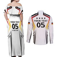 Custom Germany 2024 Football Couples Matching Off Shoulder Maxi Dress and Long Sleeve Button Shirt Go Champions Nationalelf White Version LT05 - Wonder Print Shop