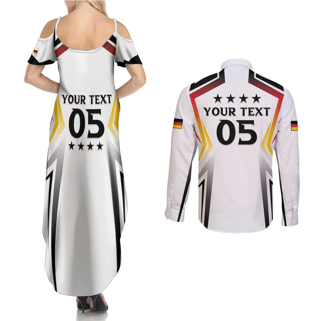 Custom Germany 2024 Football Couples Matching Summer Maxi Dress and Long Sleeve Button Shirt Go Champions Nationalelf White Version LT05 - Wonder Print Shop