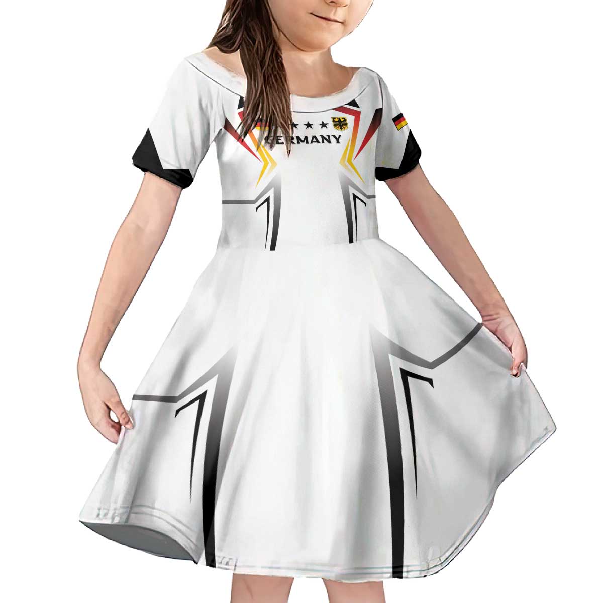 Custom Germany 2024 Football Family Matching Off The Shoulder Long Sleeve Dress and Hawaiian Shirt Go Champions Nationalelf White Version LT05 - Wonder Print Shop