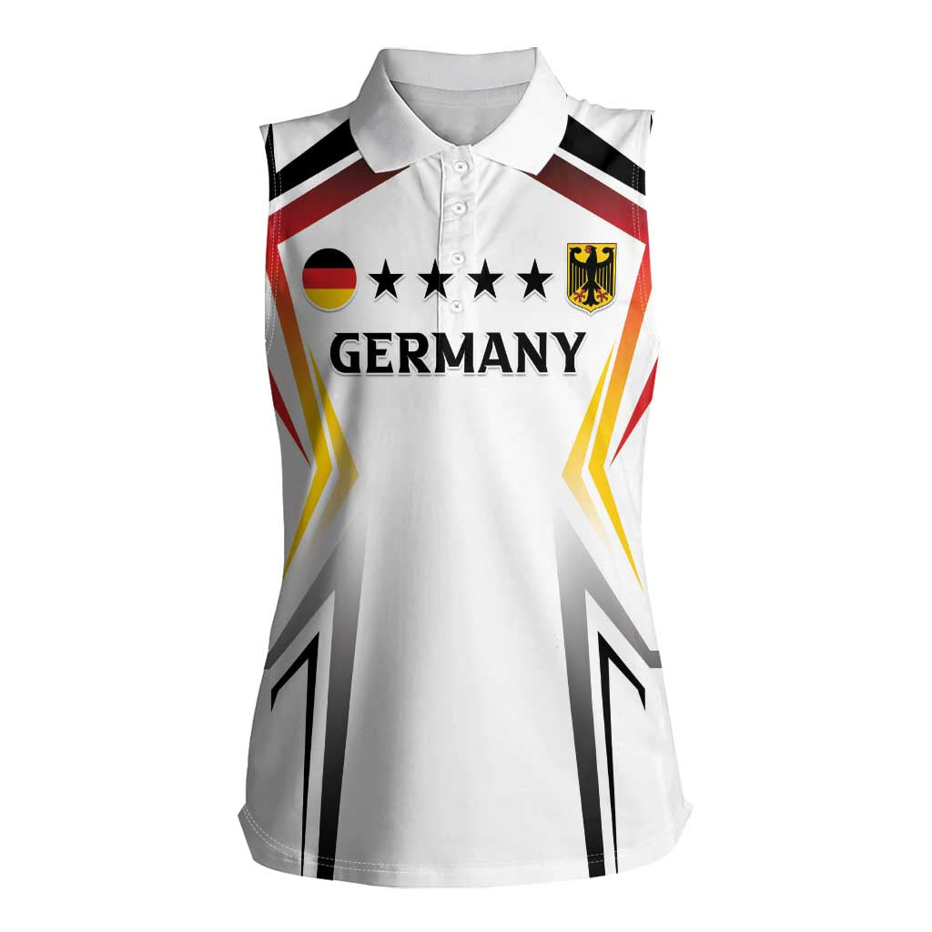 Custom Germany 2024 Football Women Sleeveless Polo Shirt Go Champions Nationalelf White Version LT05 - Wonder Print Shop