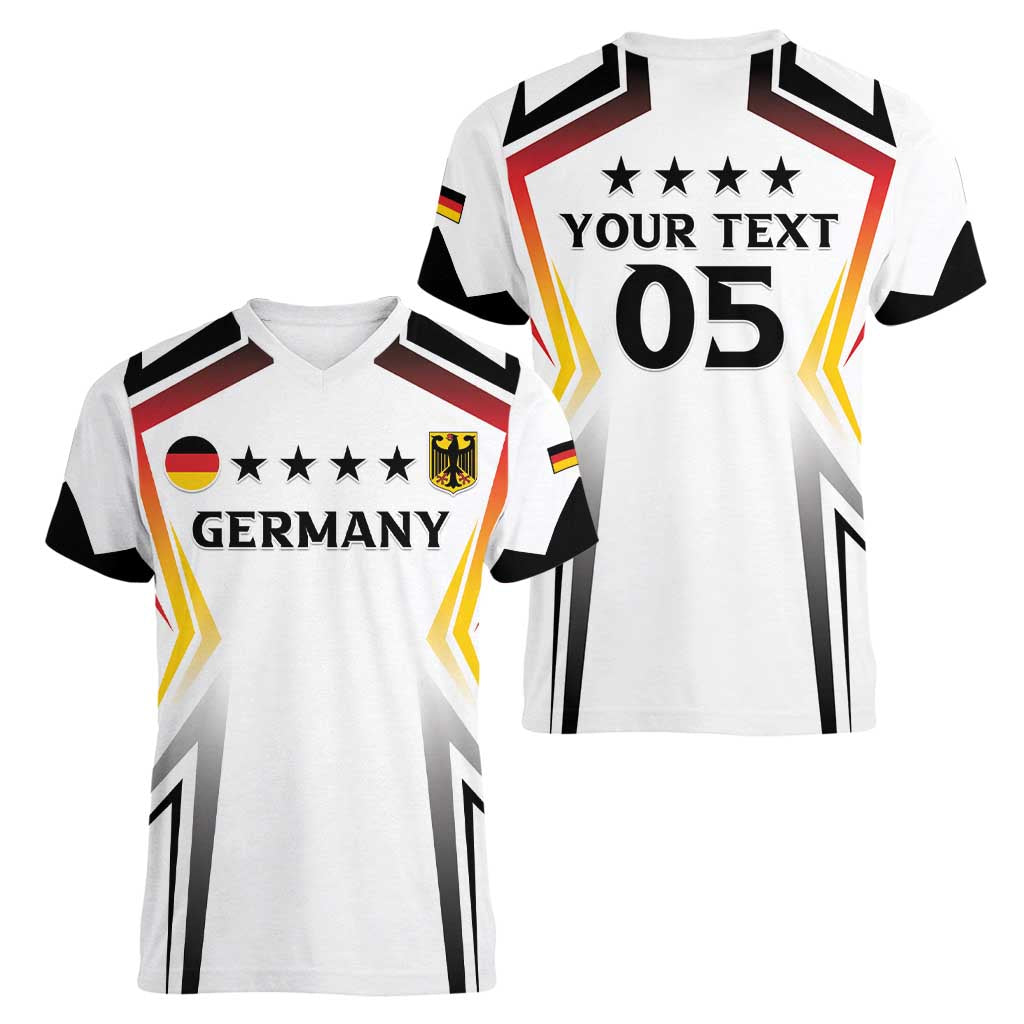 Custom Germany 2024 Football Women V-Neck T-Shirt Go Champions Nationalelf White Version LT05 - Wonder Print Shop
