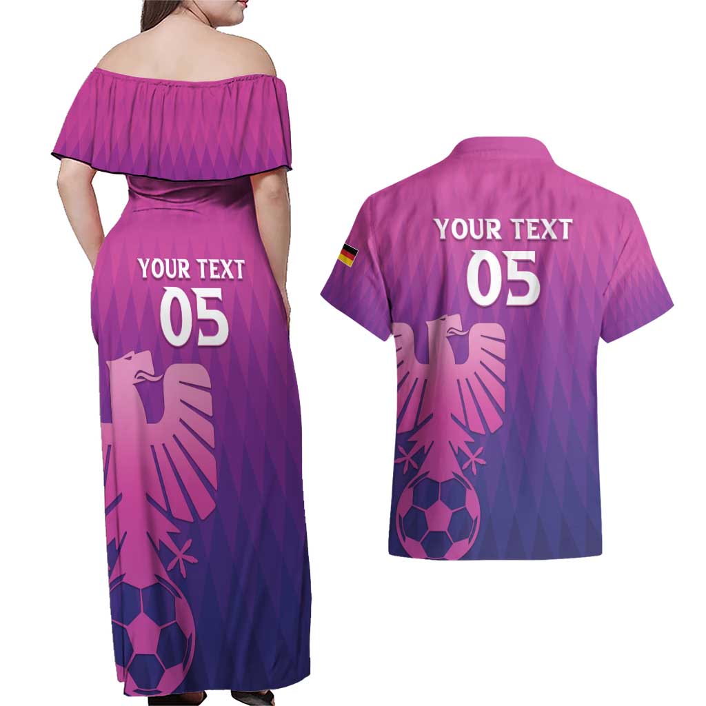 Custom Germany 2024 Football Couples Matching Off Shoulder Maxi Dress and Hawaiian Shirt Go Champions Nationalelf Pink Version LT05 - Wonder Print Shop