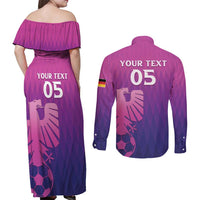 Custom Germany 2024 Football Couples Matching Off Shoulder Maxi Dress and Long Sleeve Button Shirt Go Champions Nationalelf Pink Version LT05 - Wonder Print Shop