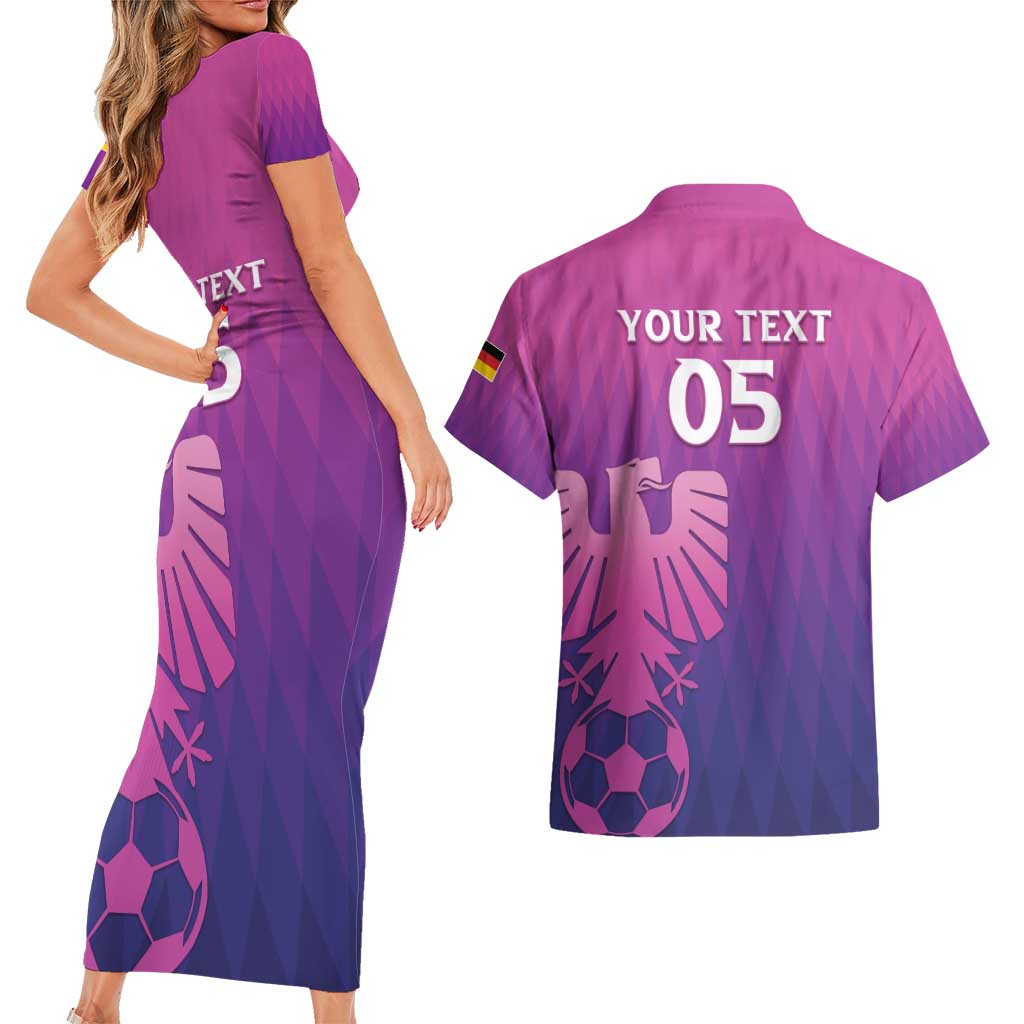 Custom Germany 2024 Football Couples Matching Short Sleeve Bodycon Dress and Hawaiian Shirt Go Champions Nationalelf Pink Version LT05 - Wonder Print Shop