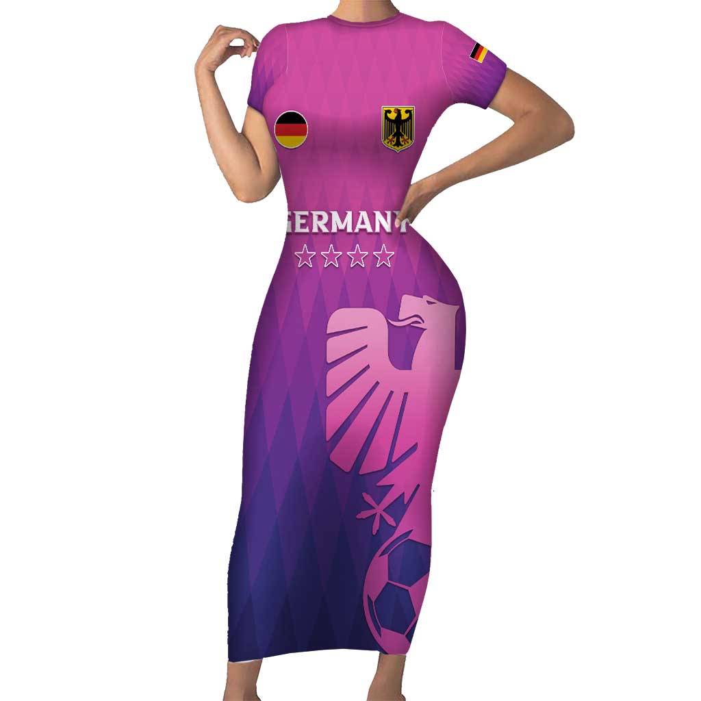 Custom Germany 2024 Football Short Sleeve Bodycon Dress Go Champions Nationalelf Pink Version LT05 - Wonder Print Shop
