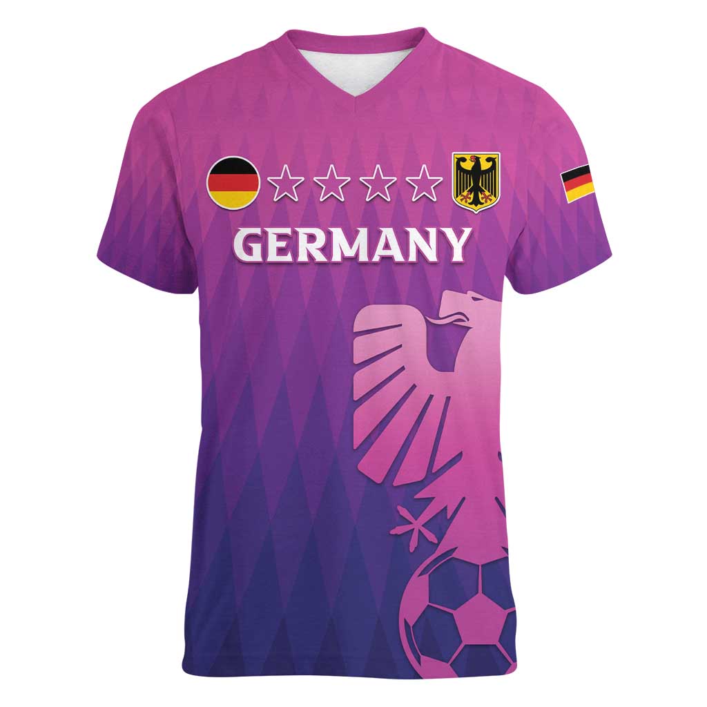 Custom Germany 2024 Football Women V-Neck T-Shirt Go Champions Nationalelf Pink Version LT05 - Wonder Print Shop