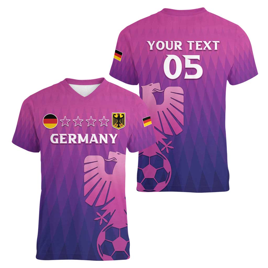 Custom Germany 2024 Football Women V-Neck T-Shirt Go Champions Nationalelf Pink Version LT05 - Wonder Print Shop