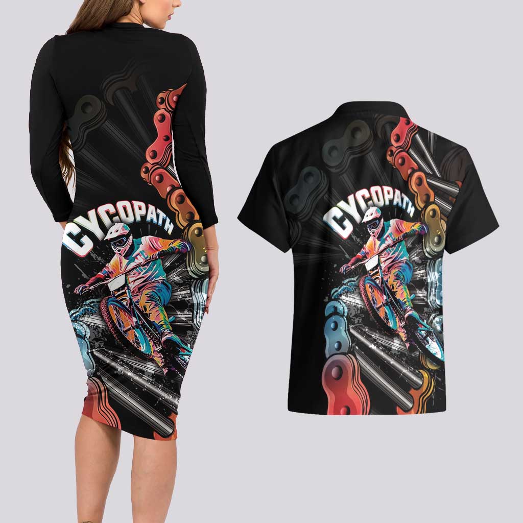 Cycopath Funny Cycling Couples Matching Long Sleeve Bodycon Dress and Hawaiian Shirt Cycling lovers - Wonder Print Shop