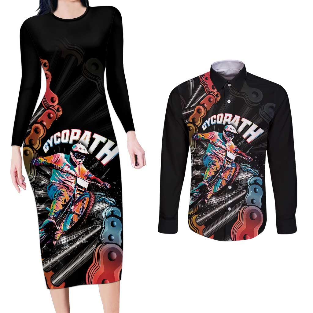 Cycopath Funny Cycling Couples Matching Long Sleeve Bodycon Dress and Long Sleeve Button Shirt Cycling lovers - Wonder Print Shop