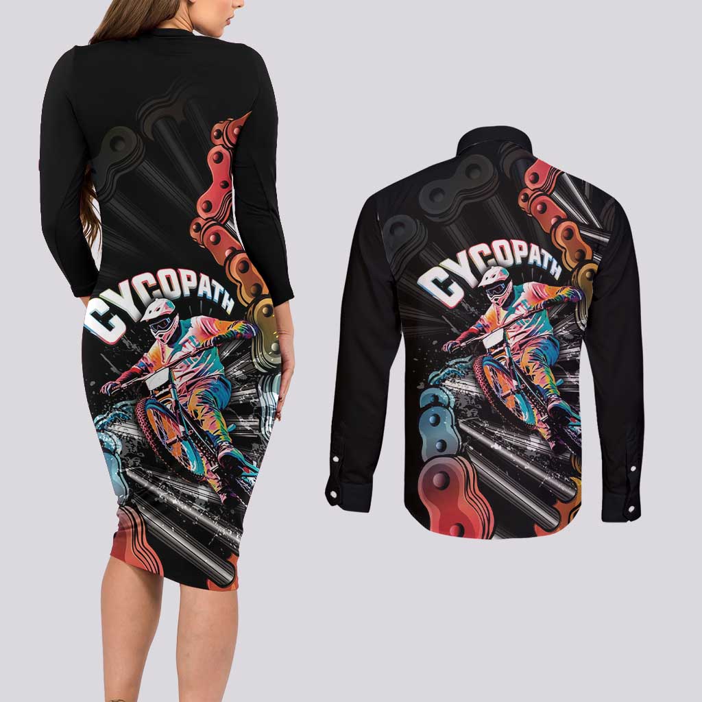 Cycopath Funny Cycling Couples Matching Long Sleeve Bodycon Dress and Long Sleeve Button Shirt Cycling lovers - Wonder Print Shop