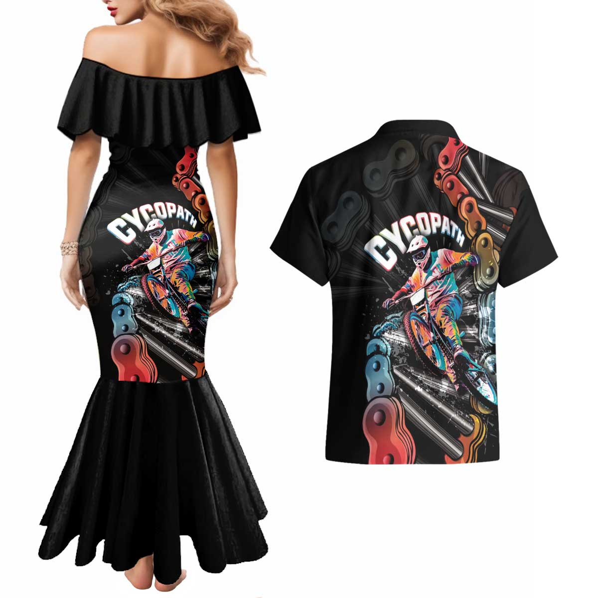 Cycopath Funny Cycling Couples Matching Mermaid Dress and Hawaiian Shirt Cycling lovers - Wonder Print Shop