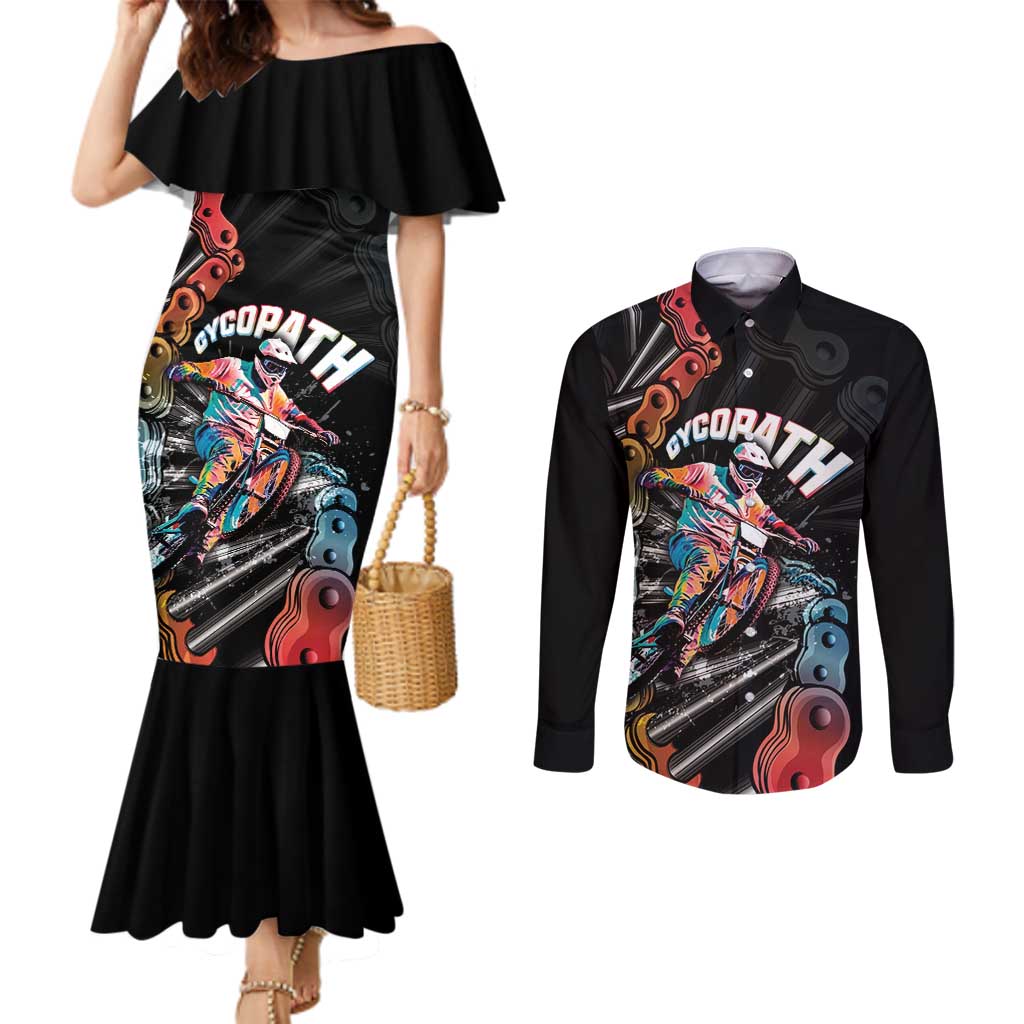 Cycopath Funny Cycling Couples Matching Mermaid Dress and Long Sleeve Button Shirt Cycling lovers - Wonder Print Shop