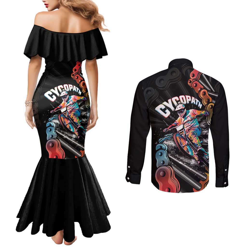 Cycopath Funny Cycling Couples Matching Mermaid Dress and Long Sleeve Button Shirt Cycling lovers - Wonder Print Shop