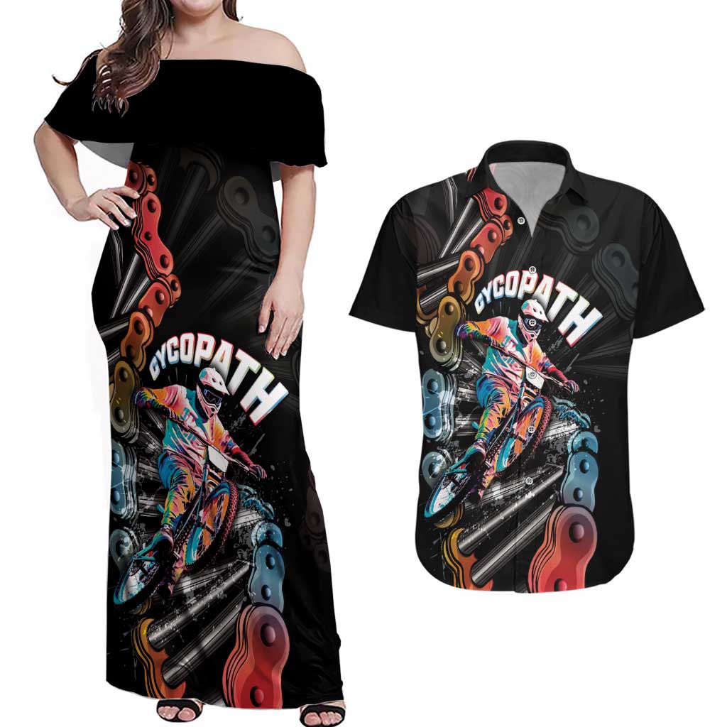 Cycopath Funny Cycling Couples Matching Off Shoulder Maxi Dress and Hawaiian Shirt Cycling lovers - Wonder Print Shop