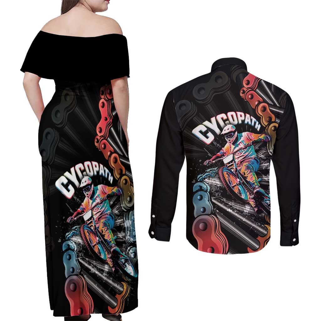 Cycopath Funny Cycling Couples Matching Off Shoulder Maxi Dress and Long Sleeve Button Shirt Cycling lovers - Wonder Print Shop