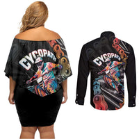 Cycopath Funny Cycling Couples Matching Off Shoulder Short Dress and Long Sleeve Button Shirt Cycling lovers - Wonder Print Shop