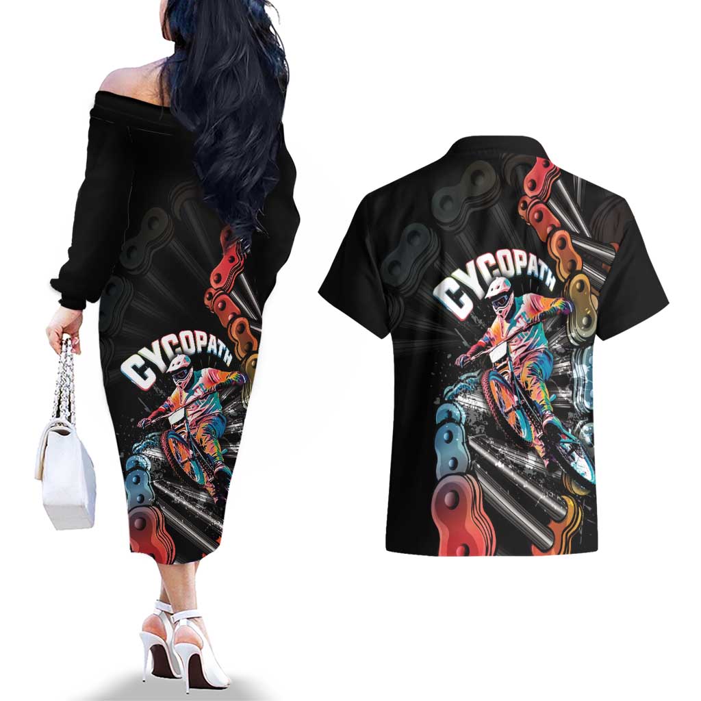 Cycopath Funny Cycling Couples Matching Off The Shoulder Long Sleeve Dress and Hawaiian Shirt Cycling lovers - Wonder Print Shop