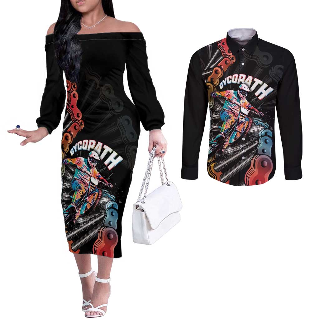 Cycopath Funny Cycling Couples Matching Off The Shoulder Long Sleeve Dress and Long Sleeve Button Shirt Cycling lovers - Wonder Print Shop