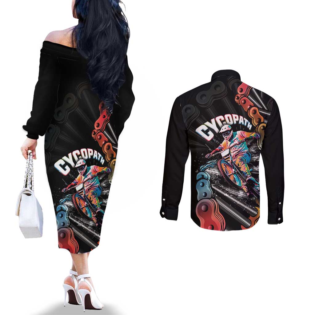 Cycopath Funny Cycling Couples Matching Off The Shoulder Long Sleeve Dress and Long Sleeve Button Shirt Cycling lovers - Wonder Print Shop
