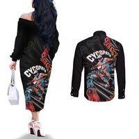 Cycopath Funny Cycling Couples Matching Off The Shoulder Long Sleeve Dress and Long Sleeve Button Shirt Cycling lovers - Wonder Print Shop