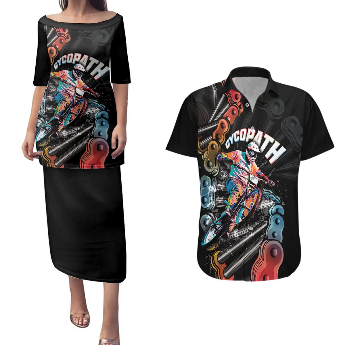 Cycopath Funny Cycling Couples Matching Puletasi and Hawaiian Shirt Cycling lovers - Wonder Print Shop