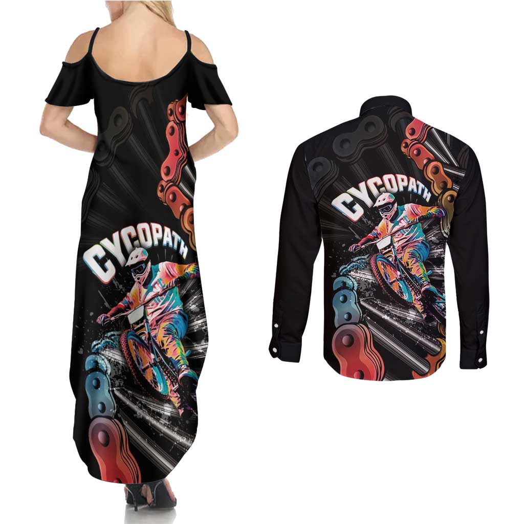 Cycopath Funny Cycling Couples Matching Summer Maxi Dress and Long Sleeve Button Shirt Cycling lovers - Wonder Print Shop