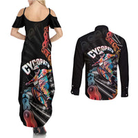 Cycopath Funny Cycling Couples Matching Summer Maxi Dress and Long Sleeve Button Shirt Cycling lovers - Wonder Print Shop