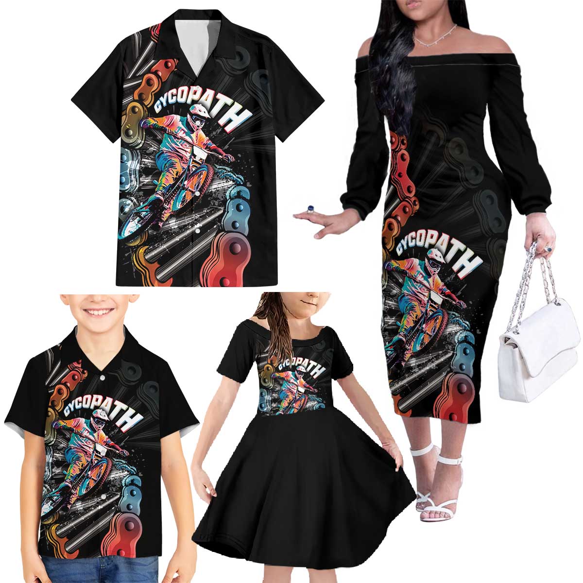 Cycopath Funny Cycling Family Matching Off The Shoulder Long Sleeve Dress and Hawaiian Shirt Cycling lovers - Wonder Print Shop