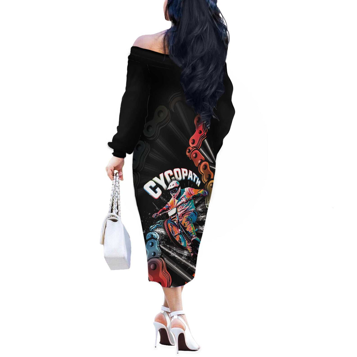 Cycopath Funny Cycling Off The Shoulder Long Sleeve Dress Cycling lovers - Wonder Print Shop