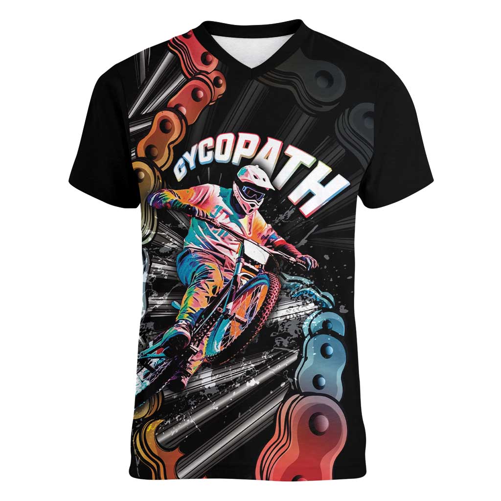 Cycopath Funny Cycling Women V-Neck T-Shirt Cycling lovers - Wonder Print Shop