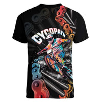 Cycopath Funny Cycling Women V-Neck T-Shirt Cycling lovers - Wonder Print Shop