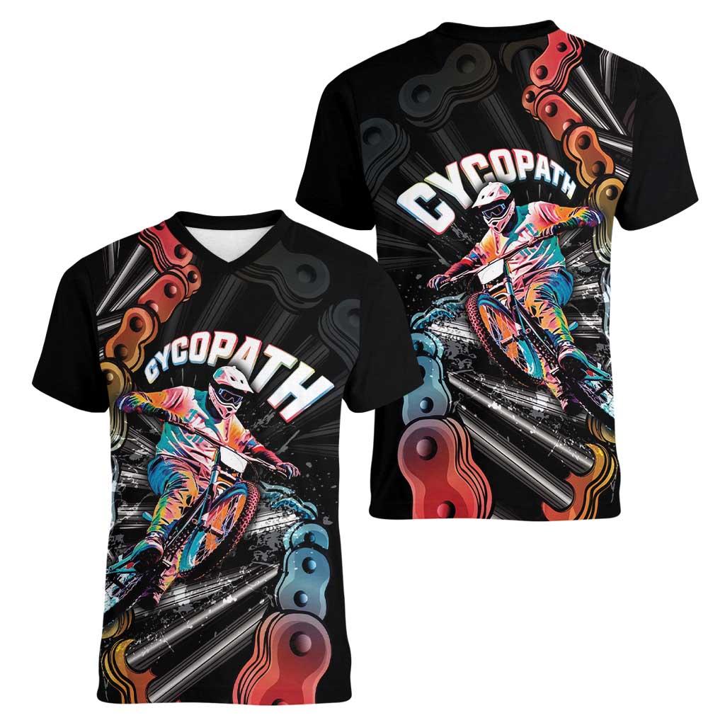 Cycopath Funny Cycling Women V-Neck T-Shirt Cycling lovers - Wonder Print Shop