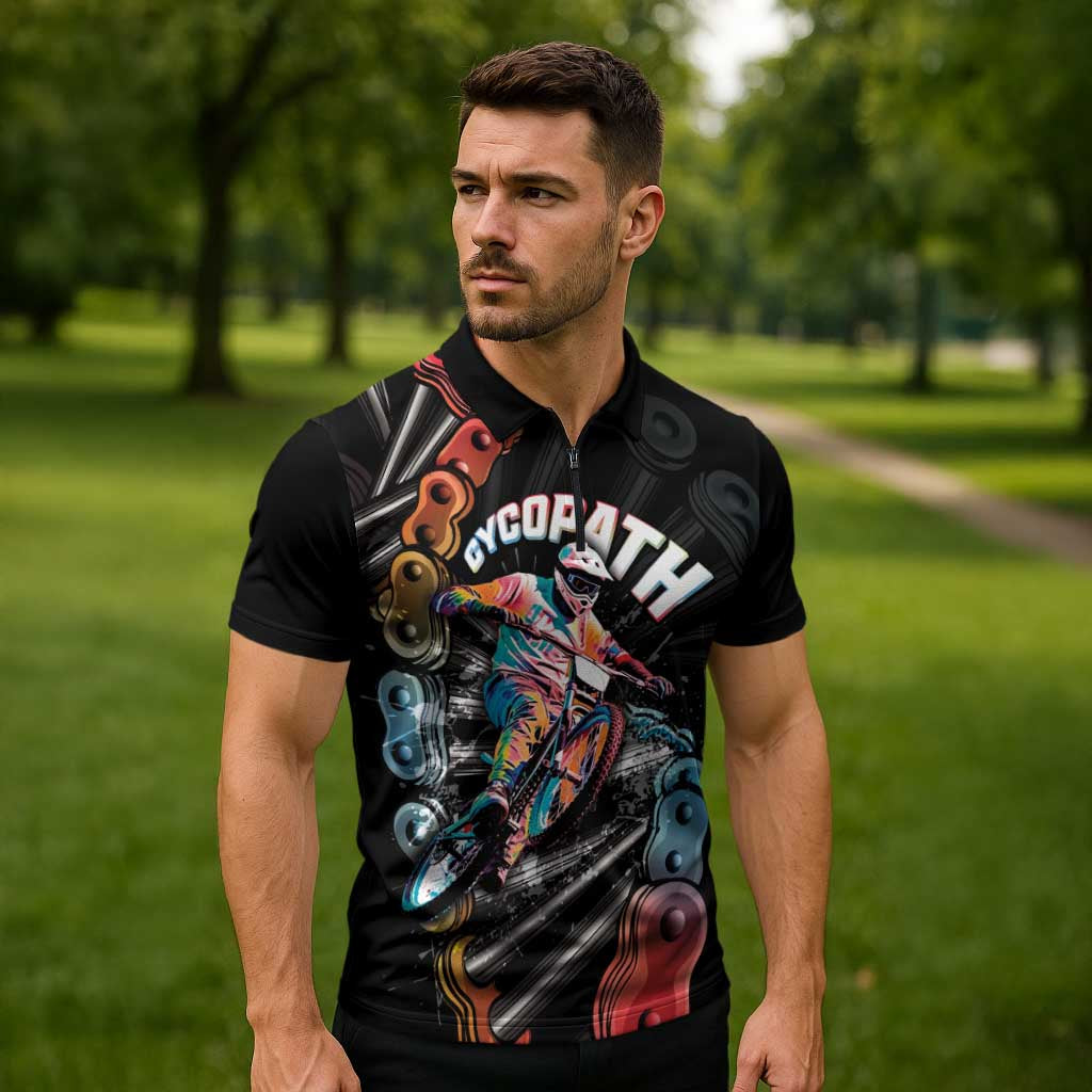 Cycopath Funny Cycling Zipper Polo Shirt Cycling lovers - Wonder Print Shop