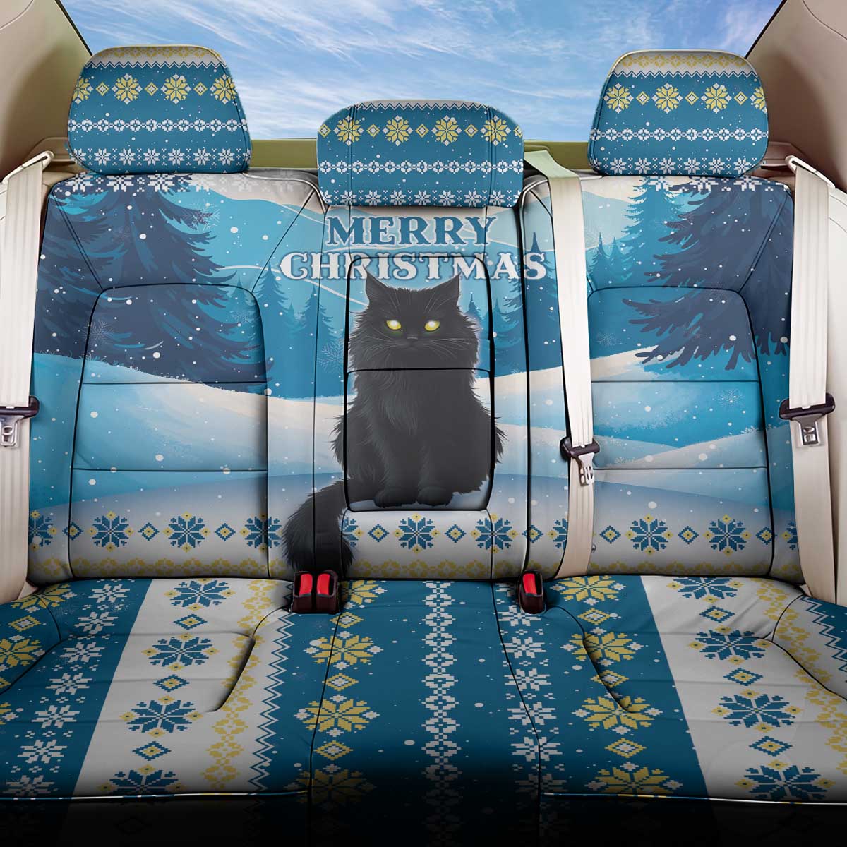 Merry Christmas Yule Cat Back Car Seat Cover Icelandic Folklore Jolakotturinn LT05 - Wonder Print Shop