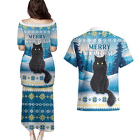 Merry Christmas Yule Cat Couples Matching Puletasi and Hawaiian Shirt Icelandic Folklore Jolakotturinn LT05 - Wonder Print Shop
