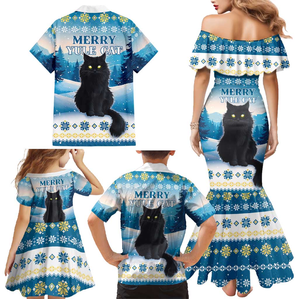 Merry Christmas Yule Cat Family Matching Mermaid Dress and Hawaiian Shirt Icelandic Folklore Jolakotturinn LT05 - Wonder Print Shop