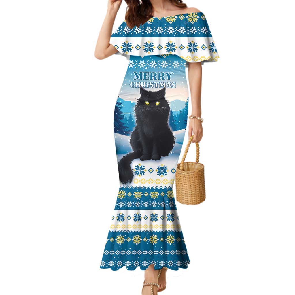 Merry Christmas Yule Cat Family Matching Mermaid Dress and Hawaiian Shirt Icelandic Folklore Jolakotturinn LT05 - Wonder Print Shop