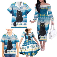 Merry Christmas Yule Cat Family Matching Off The Shoulder Long Sleeve Dress and Hawaiian Shirt Icelandic Folklore Jolakotturinn LT05 - Wonder Print Shop