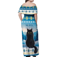 Merry Christmas Yule Cat Family Matching Off Shoulder Maxi Dress and Hawaiian Shirt Icelandic Folklore Jolakotturinn LT05 - Wonder Print Shop