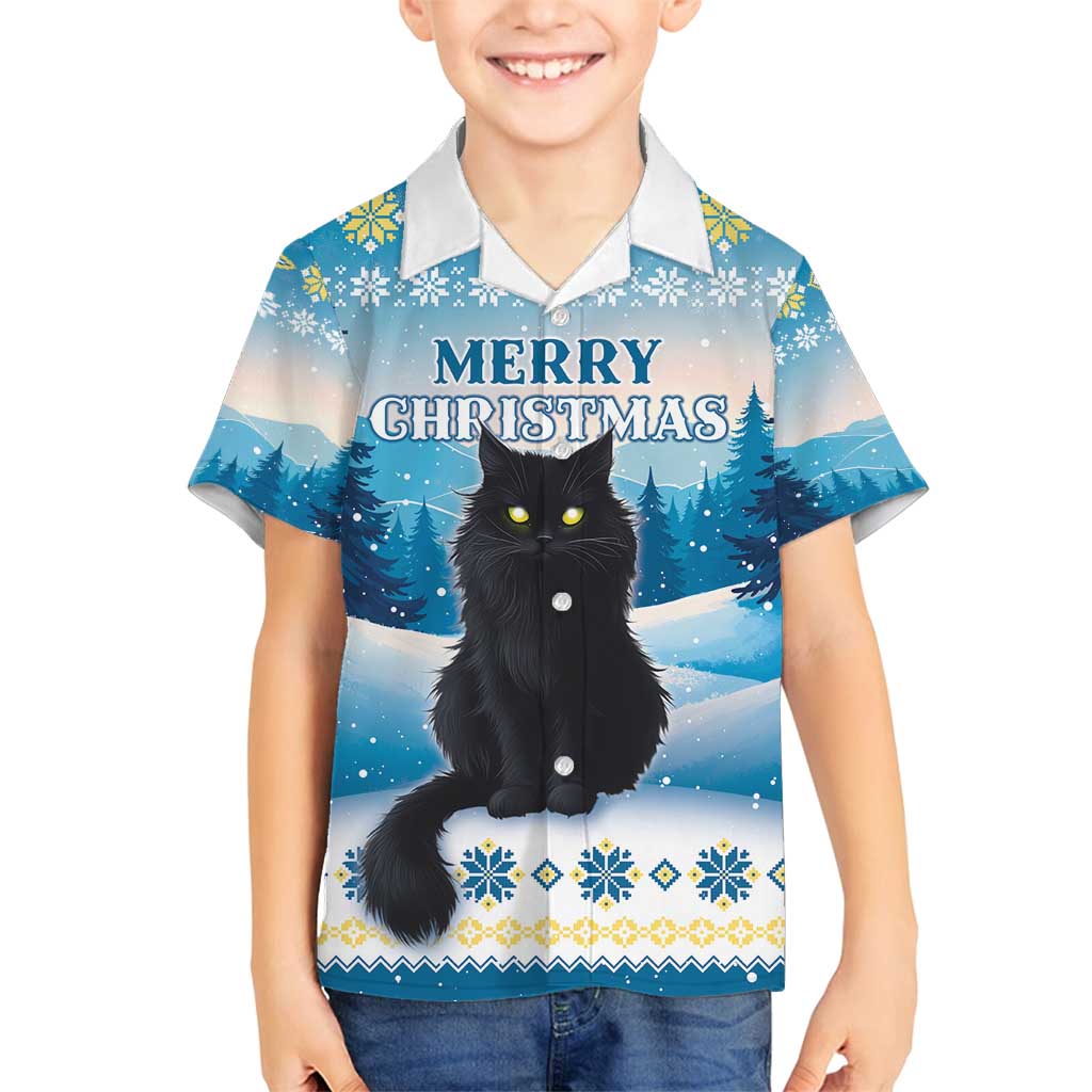 Merry Christmas Yule Cat Family Matching Off Shoulder Short Dress and Hawaiian Shirt Icelandic Folklore Jolakotturinn LT05 - Wonder Print Shop