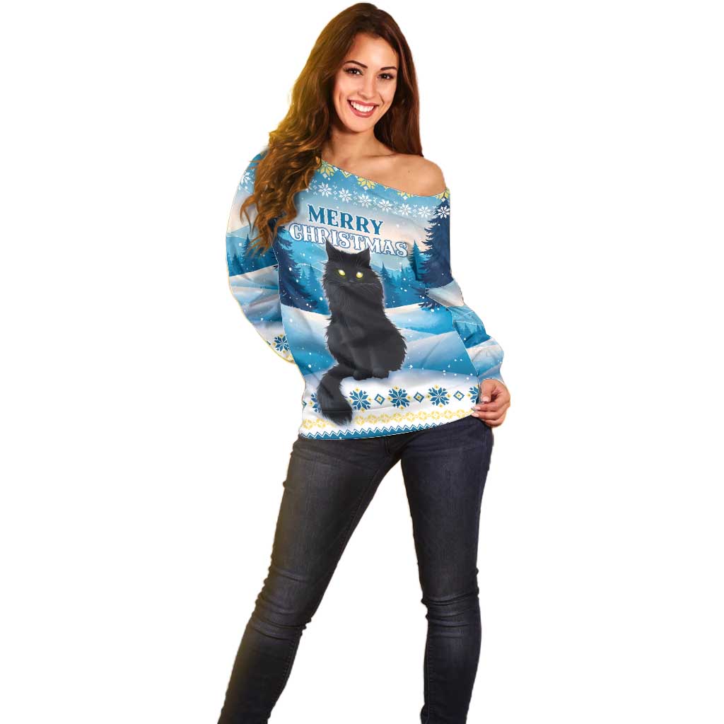Merry Christmas Yule Cat Off Shoulder Sweater Icelandic Folklore Jolakotturinn LT05 - Wonder Print Shop