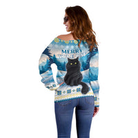 Merry Christmas Yule Cat Off Shoulder Sweater Icelandic Folklore Jolakotturinn LT05 - Wonder Print Shop